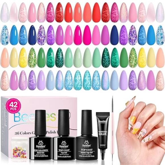 Summer Gel Nail Polish Set, 42pcs UV Gel Nail Polish Colors Blue Pink - Picture 7 of 7